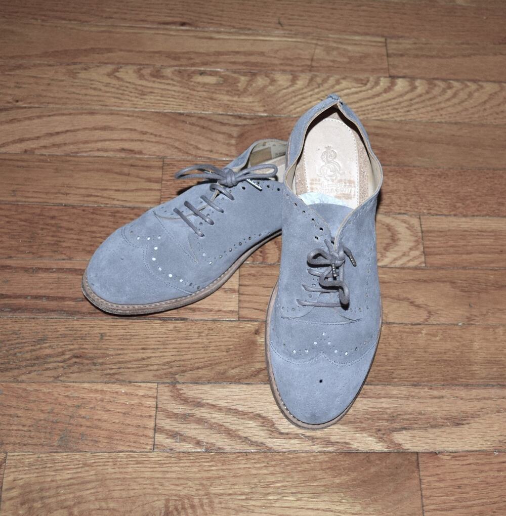 The Office of Angela Scott Women Oxford Shoes 36.5 Soft Gray Suede Leather Brogu